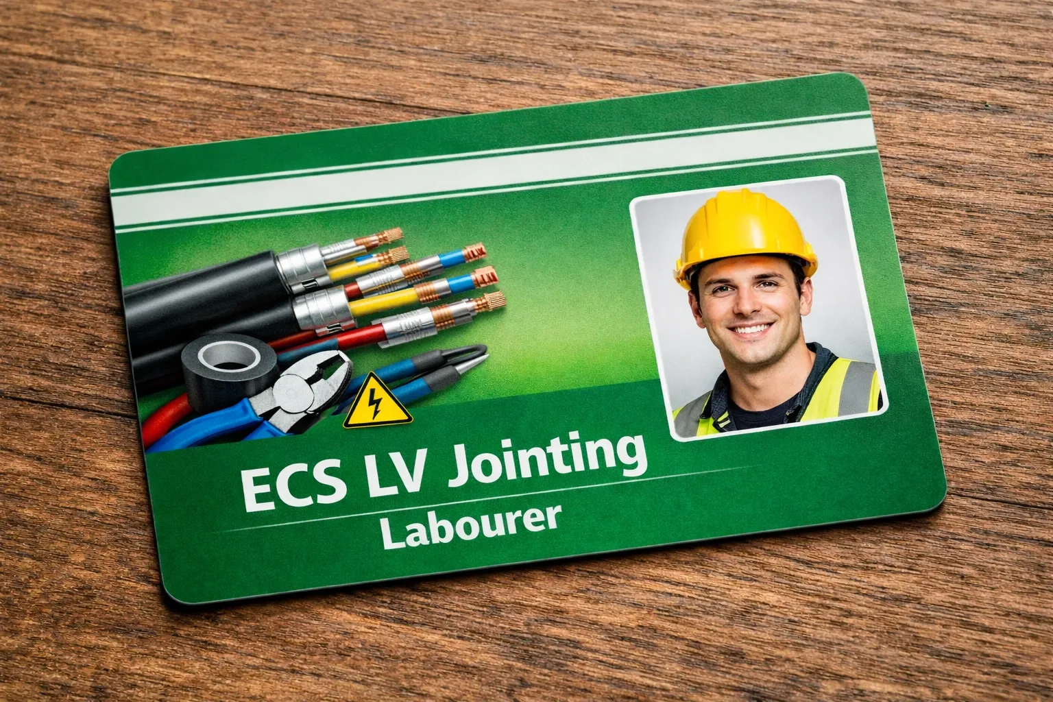 LV jointer connecting underground electrical cables wearing protective gear on a construction site